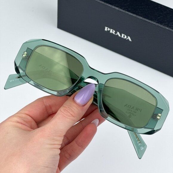 Prada PR17WS 11R10E  BRAND NEW Sunglasses Transparent Sage Green Mirror Unisex - Picture 2 of 13